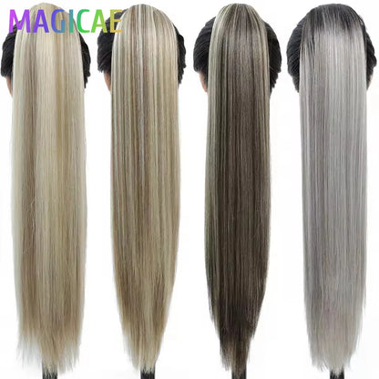 28 Inches Ombre Brown 4/12/613 Ponytail Blond 27/30 Hair Extensions With Clip Brown Straight High Temperature Synthetic Hair