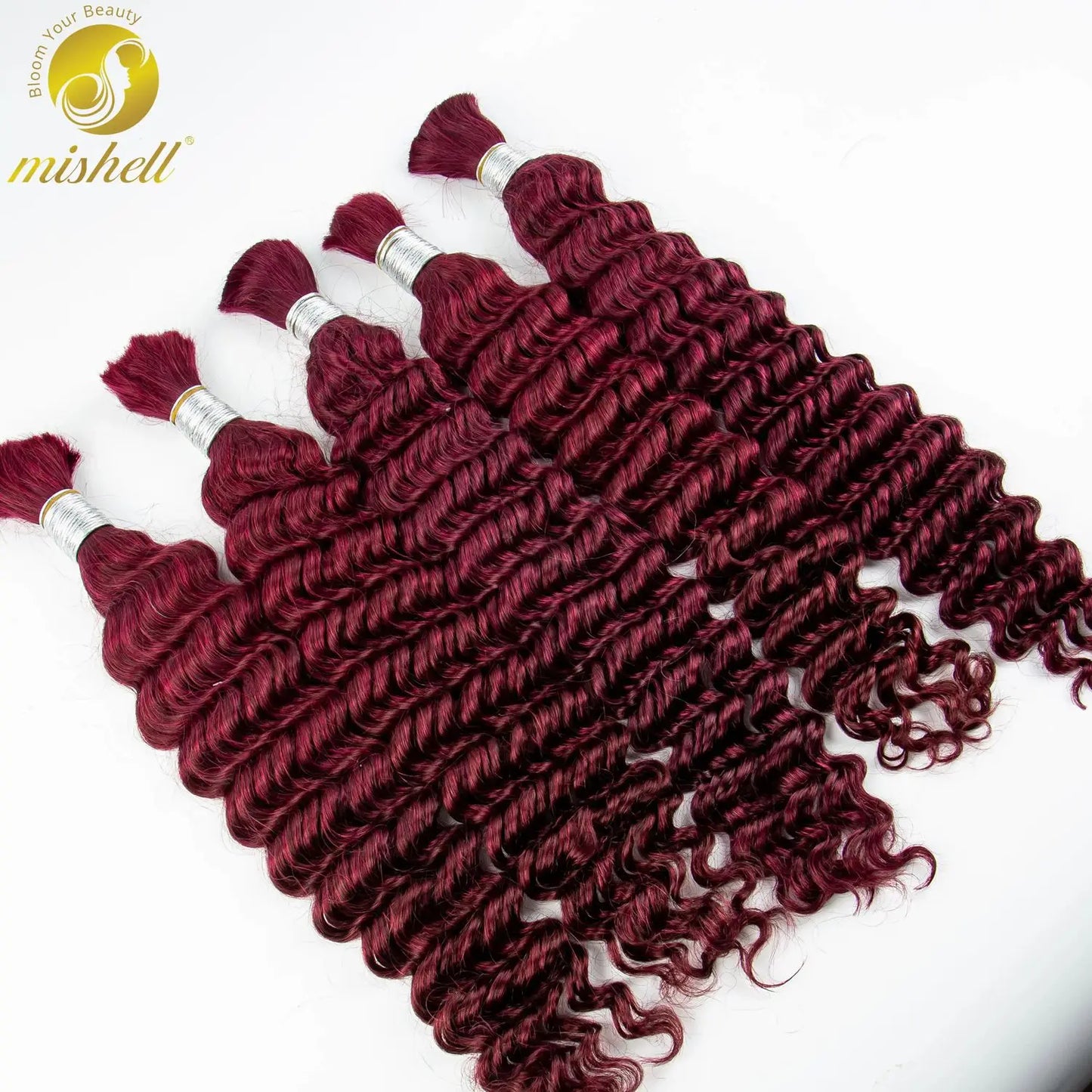 12A 26 28inch 99J# Burgundy Deep Wave Human Hair Bulk for Boho Braids Water Wave Virgin Human Hair Bundles No Weft for Braiding
