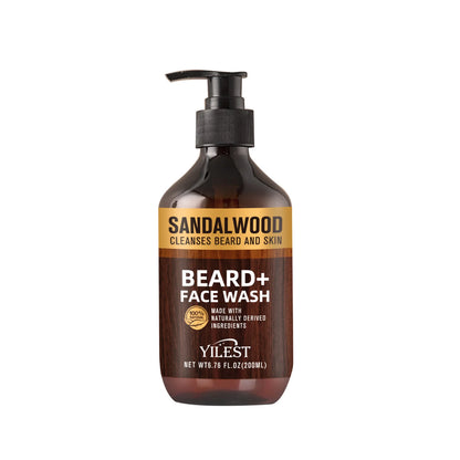 YILEST Sandalwood Beard & Face Wash for Men - 200ml Natural Cleanser with Aloe & Orange Oil, Deep Cleansing for Beard and Skin