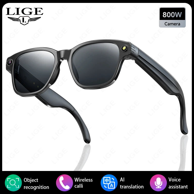 LIGE Smart AI Glasses 800W Pixel Shooting Camera HD Photo Video Voice Call Translation Waterproof Bluetooth Chat Sunglasses New