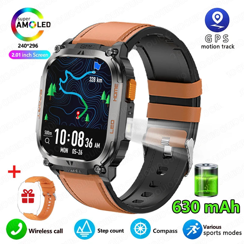 2025 New GPS Track Smart Watch Men IP68 Waterproof 2.01-inch HD Screen Compass 630mah Battery Bluetooth Call Outdoor Smart watch