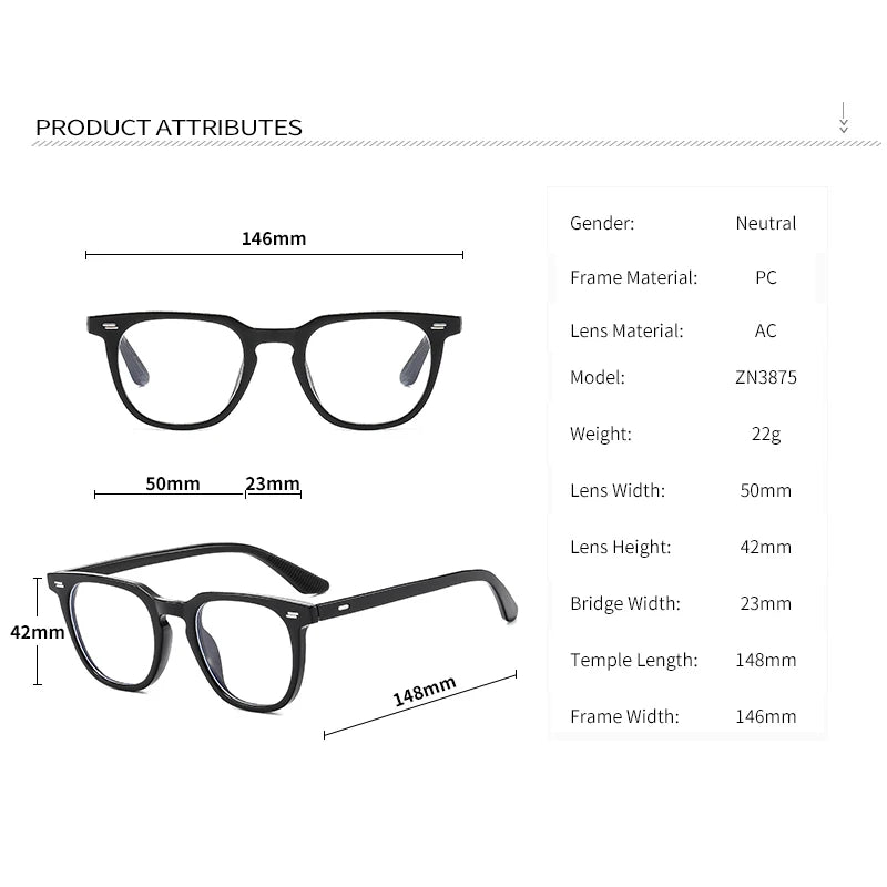 New Style Glasses Trendy Rice Nail Flat Glasses For Men And Women, Fashionable Square Glasses Frames 3875