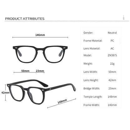 New Style Glasses Trendy Rice Nail Flat Glasses For Men And Women, Fashionable Square Glasses Frames 3875