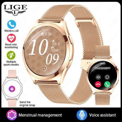 LIGE New 1.27”HD Screen Smart Watch Women IP68 Waterproof Bluetooth Call Women’s Bracelet Sport Health Monitor Ladies Smartwatch