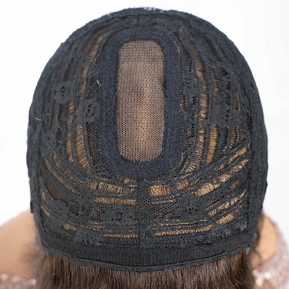 Human Hair Straight Bob Lace Wigs Straight Human Hair Wigs With Bangs #27 Brown Fringe Middle Part Bob Lace Wigs Realistic Scalp