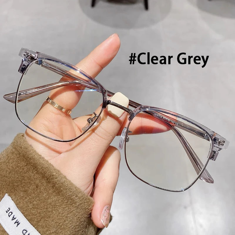 Ultra-light Flexible TR90 Half Spectacles Frame Men Metal Square Frame Anti Blue Light Transparent Lens Optical Eyeglasses