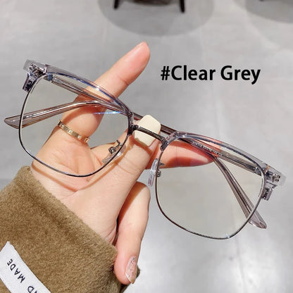 Ultra-light Flexible TR90 Half Spectacles Frame Men Metal Square Frame Anti Blue Light Transparent Lens Optical Eyeglasses