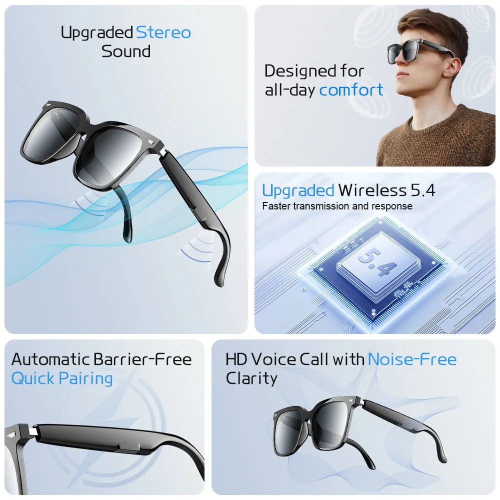 Smart Glasses AI Wireless Glasses Bluetooth Call Prescription Glasses Custom Wireless Earphones Men's Sunglasses UV Protection