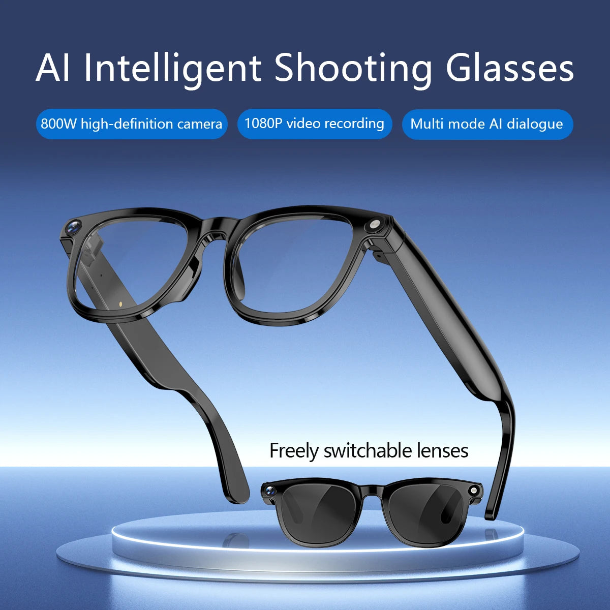 2 in1 4K Smart AI Glasses 800W pixel AI Shooting Camera HD Photo Video Voice BT Call, Waterproof  AI Translation Smart Sunglass