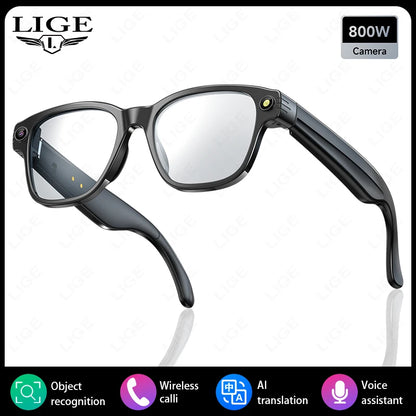 LIGE Smart AI Glasses 800W Pixel Shooting Camera HD Photo Video Voice Call Translation Waterproof Bluetooth Chat Sunglasses New