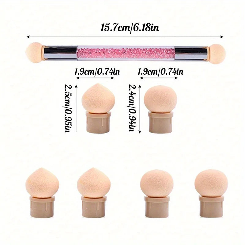 Double-ended Gradient Shading Pen Dotting Brush Sponge Head Rhinestone Handle Nail Art Brush Nail Art Painting Manicure Tools