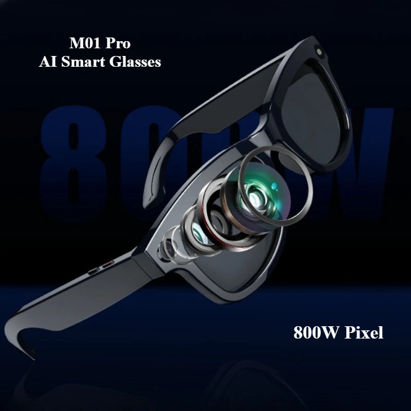 800W Pixel Sunglasses M01Pro AI Smart Intelligent Translation Glasses, Object Recognition Voice Assistant, Call Music
