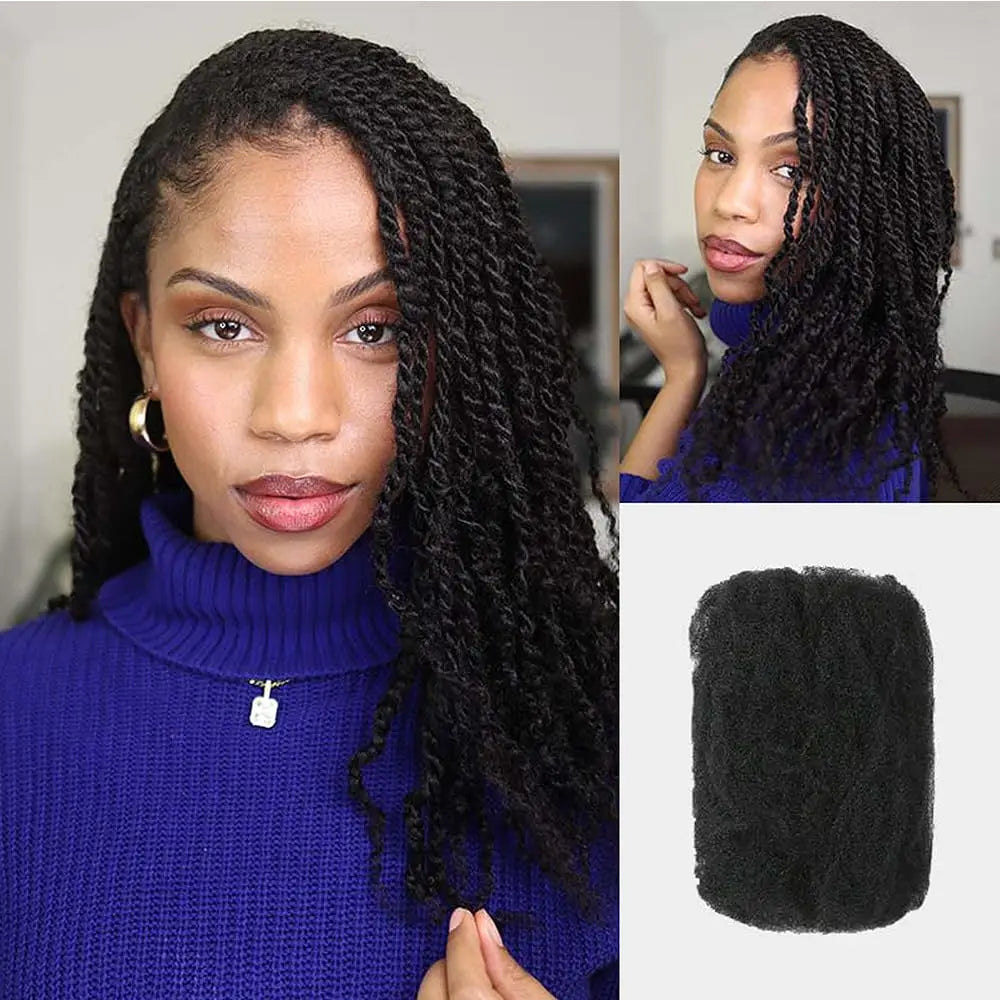 Soft and Lightweight Afro Kinky Bulk Hair 100% Human Hair with Natural Texture, Comfortable & Long-Lasting Use 16A Virgin Hair