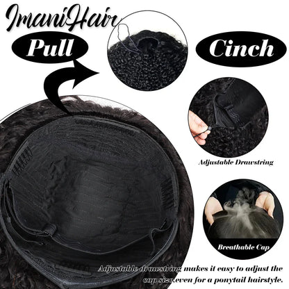 210% Half Wigs Human Hair Kinky Curly Headband Wig Upgrade 3 IN 1 Half Wig With Drawstring Seamless Clip Ins Flip Over Wig