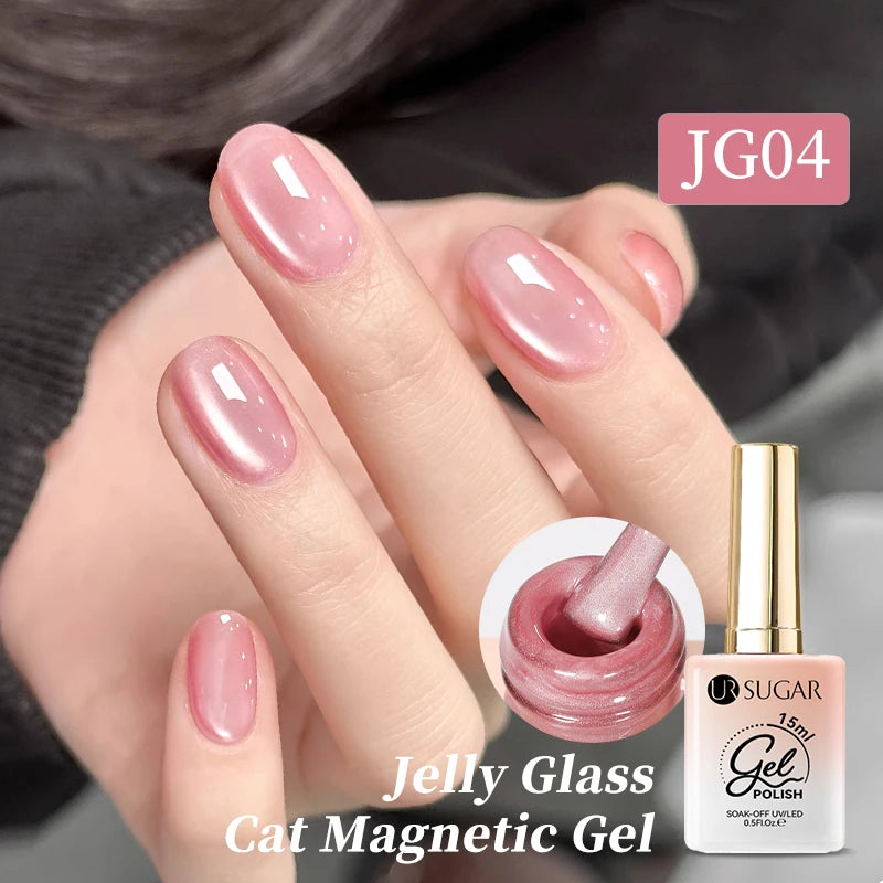 UR SUGAR 15ml Pink Jelly Cat Magnetic Gel Nail Polish Glitter ICE Soak Off Ceramic UV Gel Semi-permanent Nail Supplies Manicure