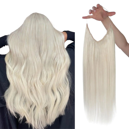 VeSunny Fish Line Human Hair Extension Wire Natural Hair OnePiece Invisible Wire Hair Weft with 2 Clips Machine Made Blonde Hair