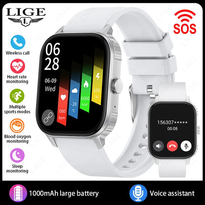 LIGE Women Smart Watch Bluetooth Call Heart Rate Sleep Monitor AI Voice Alarm Clock Music Control IP68 Waterproof Smartwatch Men