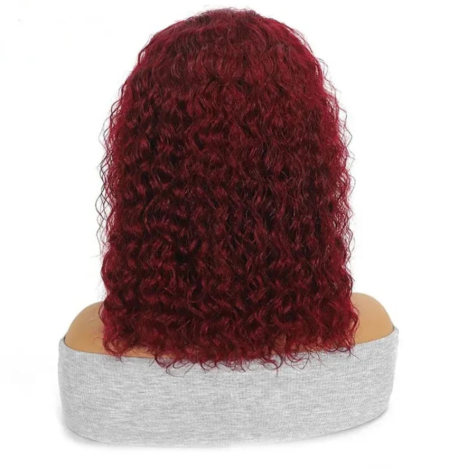 200% Density 99J Burgundy Short Deep Water Wave 13x4 Lace burgundy HD lace deep wave short bob wigs human hair wigs 16 inches