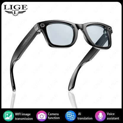LIGE New Camera Smart Glasses with Photochromic Lenses Photography Video ChatGPT AI Interactive Translation Smart Sunglasses Men
