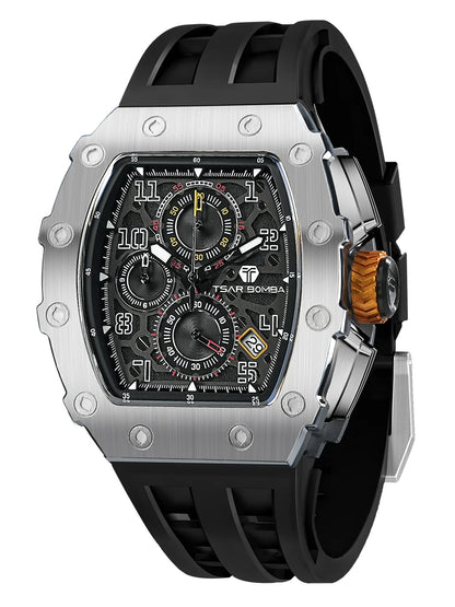 TSAR BOMBA Watch for Men Luxury Brand Tonneau Design Waterproof Clock Stainless Steel Wristwatch Fashion Rectangle Mens Watch