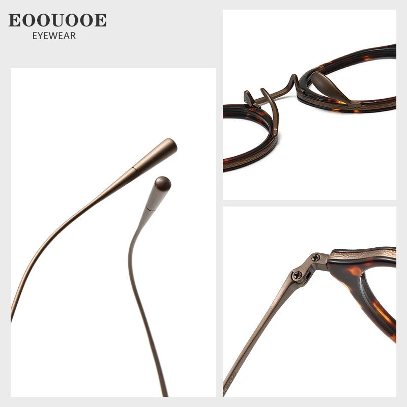 EOOUOOE Fashion Men Women Titanium Eyeglass Tortoise Acetate Retro Glasses Frame Optics Myopia Hyperopia Prescription Lenses