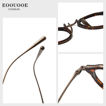 EOOUOOE Fashion Men Women Titanium Eyeglass Tortoise Acetate Retro Glasses Frame Optics Myopia Hyperopia Prescription Lenses