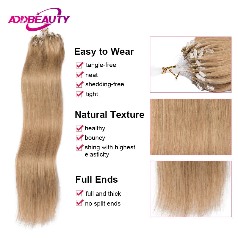 Straight Human Hair Extensions for Women 50pcs Fishing Line Hair Extension Brazilian Remy Hair Micro Loop Invisible Natural Hair