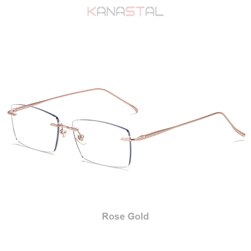 Men Rimless Eyeglasses Frame Blue Light Blocking Lenses Women Computer Pure Titanium Glasses Prescription Myopia Reading Eyewear