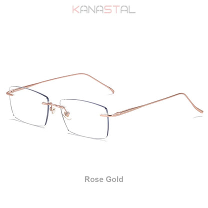 Men Rimless Eyeglasses Frame Blue Light Blocking Lenses Women Computer Pure Titanium Glasses Prescription Myopia Reading Eyewear