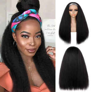 Synthetic Yaki Straight Hair Headband Wig Kinky Straight Headband Wigs for Women Long Machine Made None Lace Front Wig
