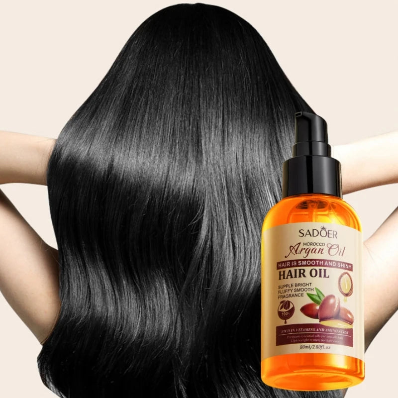 80ml Argan Oil Hair Care Essential Oil, Conditioner, Contains Argan Extract, Refreshing and Non-Greasy, Easy to Absorb, Cares for Hair, Moisturizes Dry and Frizzy Hair, Makes Hair Silky and Easy to Comb, Suitable for Dry Hair