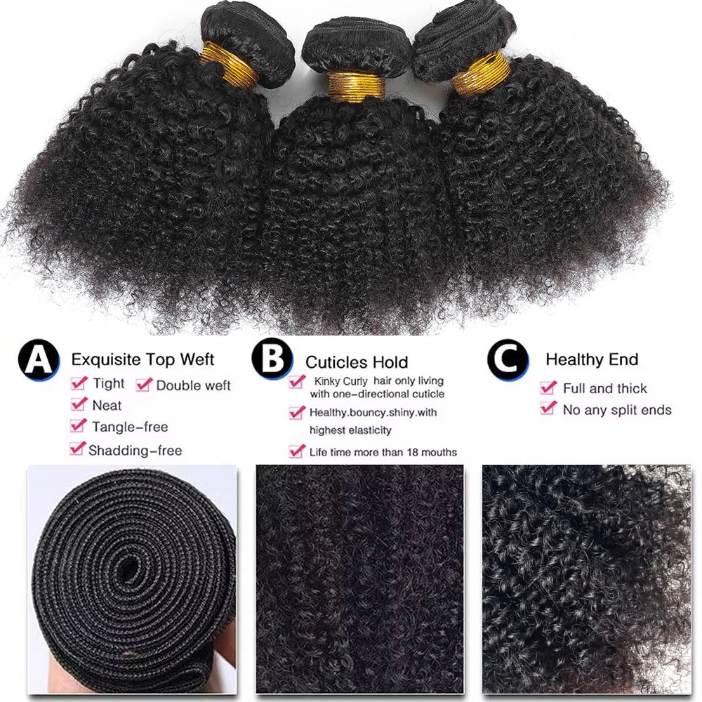 1/3 Afro Kinky Curly Bundles Brazilian Afro Kinky Human Hair Bundles Deal 8-24" Hair Extensions Curly Human Hair Weave For Women