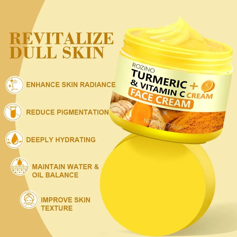 Turmeric VC Cream Smooths Wrinkles Collagen Hyaluronic Acid Improves Dull and Dry Skin Oil Control Moisturizing Cream 60g