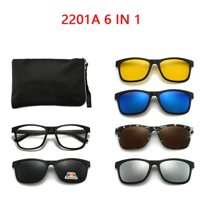 Magnetic Sunglasses Clip And Optical Glasses Frame 6 in 1 Women Men Polarized or Night Vision Multipurpose Eyeglasses  Set 2201