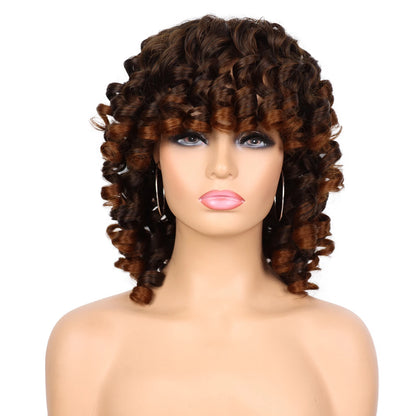 Synthetic Short Loose Curly Wigs Afro Wig Half Short Wigs for Black Women Weave Curly Wigs with Bangs Curly Hair Wig