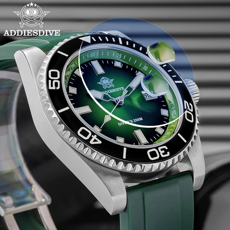 ADDIESDIVE NEW Diver Watch For Men Top Brand Waterproof Luminous Quartz Wristwatch Green/Red/Orange Dial Stainless Steel Watches