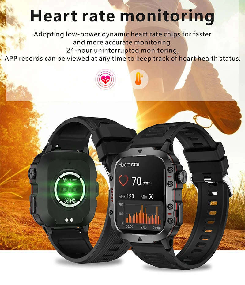 2025 New For Men Military Smart Watch Men IP68 5ATM Outdoor Sports Fitness Tracker Health Monitor 1.96" BT Call Smartwatch