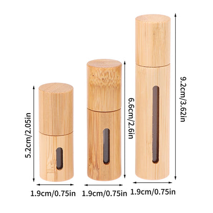 Bamboo Roll On Bottle 3/5/10ml Wood Roller Bottle Essential Oil Lip Gloss Refillable Tube Empty Jar Glass Bottle Perfume 1PC