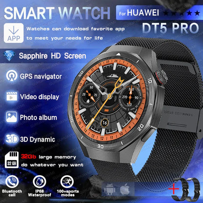 DT5 Pro Watch 32Gb Memory Local Music Bluetooth Call GPS Tracker Compass 3D Menu Bluetooth Smart Watch Men Women 2025