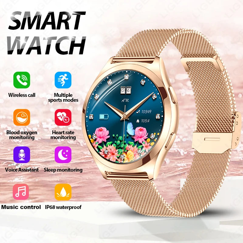 LIGE New 1.27”HD Screen Smart Watch Women IP68 Waterproof Bluetooth Call Women’s Bracelet Sport Health Monitor Ladies Smartwatch
