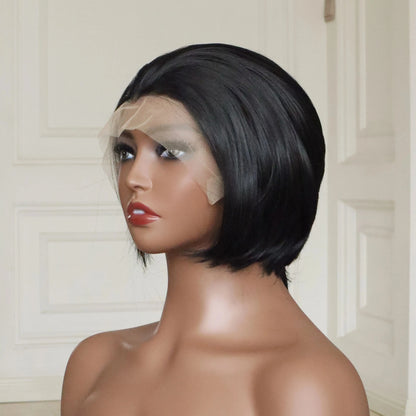 Short Bob Cut Synthetic Lace Front Wig for Women Cosplay Wigs 6 Inch Natural Hairline Black Glueless 13x4 Lace Wig for Men Party