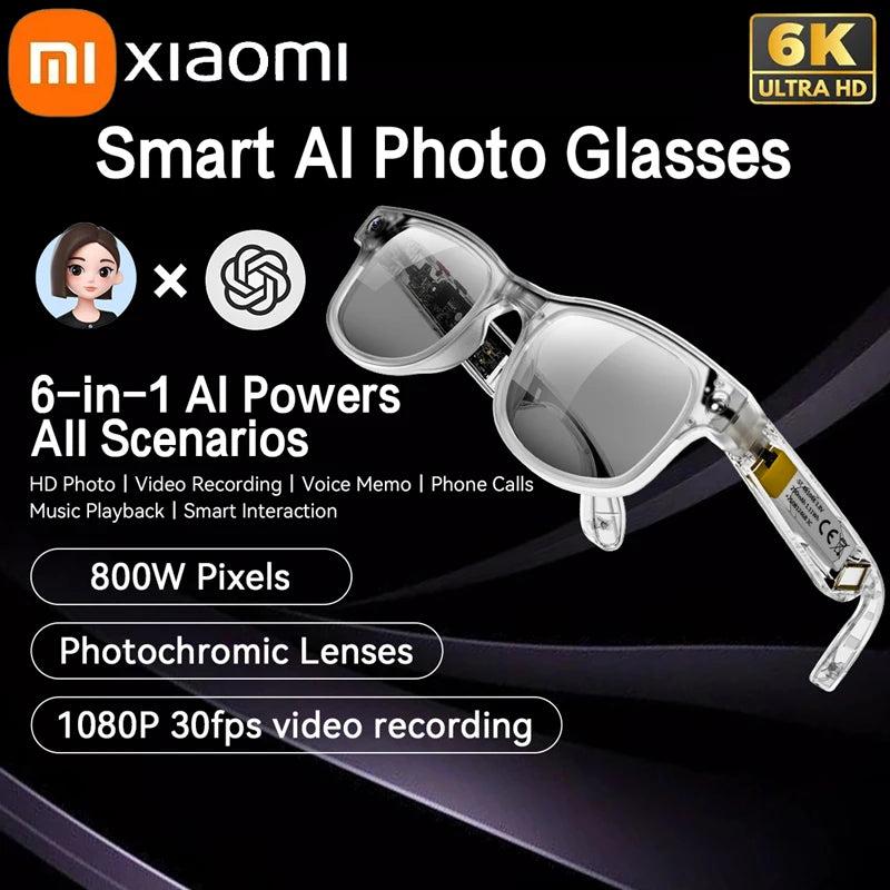 Xiaomi 6K AI Smart Camera Glasses Bluetooth Multifunction Calling Voice Assistant Music Player Translation Photochromic Glasses