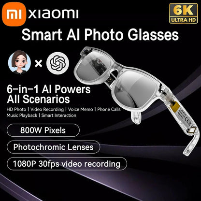 Xiaomi 6K AI Smart Camera Glasses Bluetooth Multifunction Calling Voice Assistant Music Player Translation Photochromic Glasses