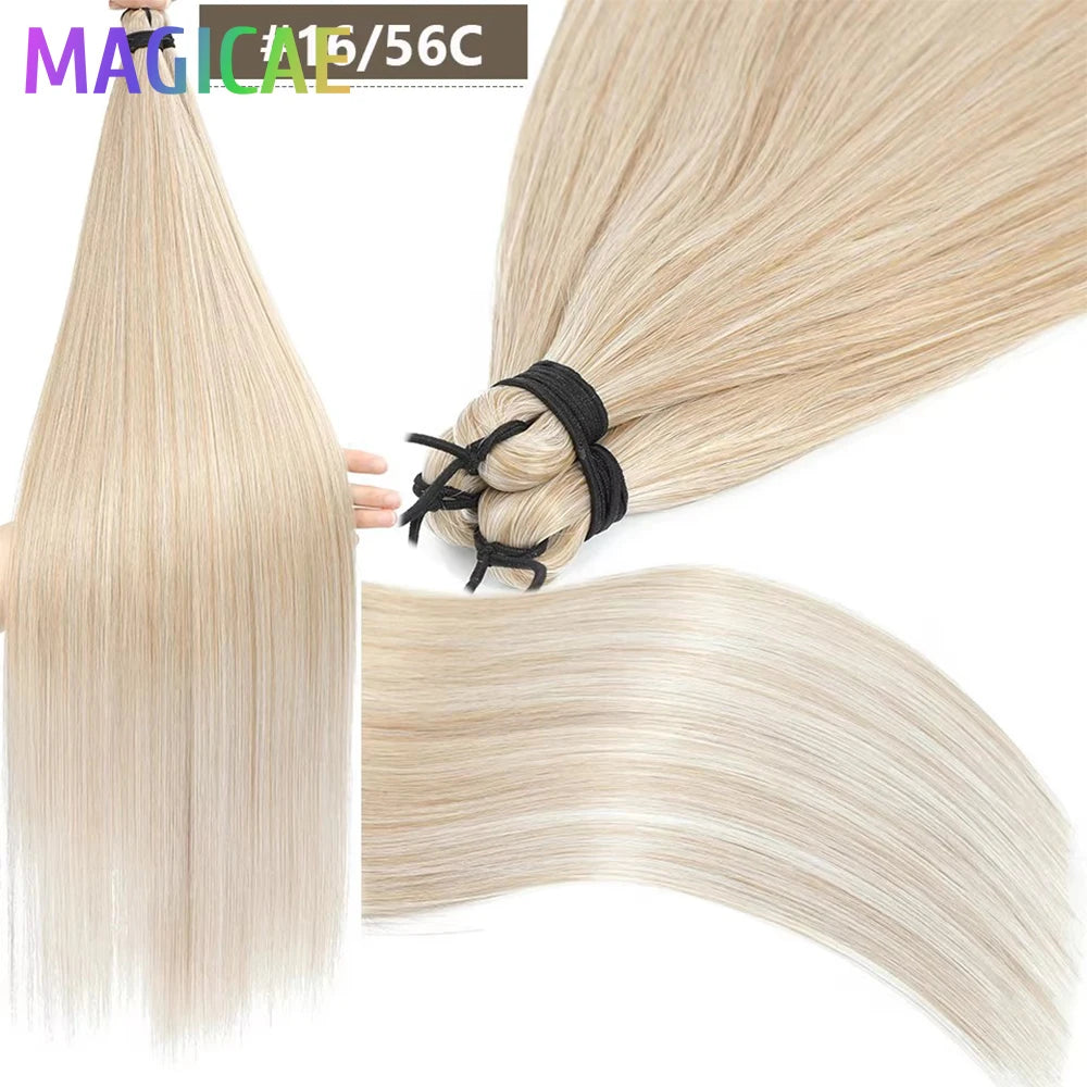 28Inches 3PCS Ariel Straight Crochet Hair Bundles Braids Ombre Blond White 60# 16/56C Light Brown 12# M812# Braiding Silver Hair