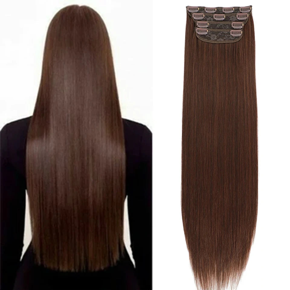 26 Inches Clips IN Straight Brown 12# Colored Ombre Blond P27/30/613 Hair Extensions 4Pcs/pack Silky Straight High Temperature