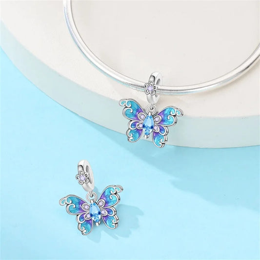 925 Sterling Silver Blue Purple Butterfly Perfume Bottle Starry Sky Hot Air Balloon Charms Beads Fit DIY S925 Bracelets Jewelry