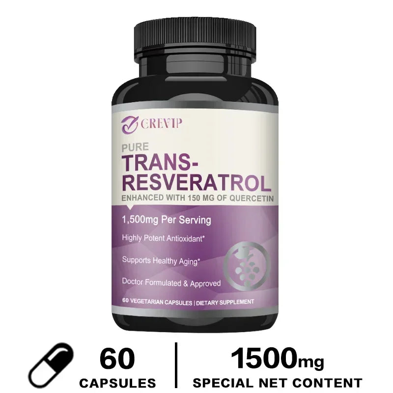 Trans-Resveratrol - Supports Brain Function, Promotes Joint and Heart Health, and Fights Aging