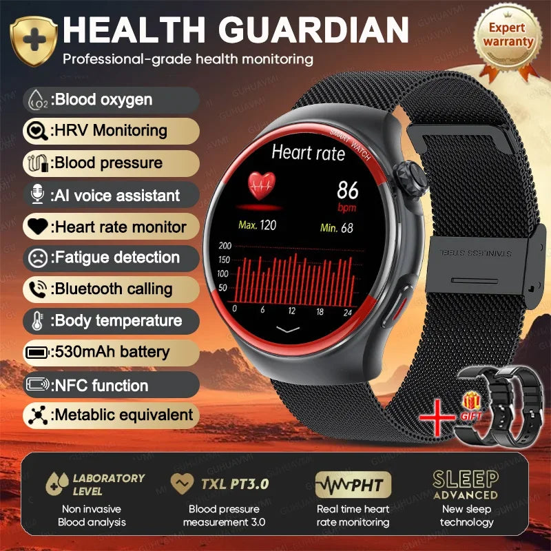 2025 NEW AI Medical Diagnosis Blood glucose Smart Watch Blood pressure NFC Heart rate Bluetooth Call SOS Health Smartwatch Men