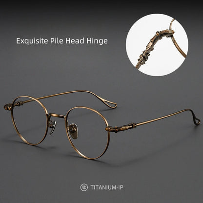 FIRADA Fashion Comfortable Round Glasses Retro Pure Titanium Luxury Eyeglasses Optical Prescription Eyewear Frame Men BK-GP401-C