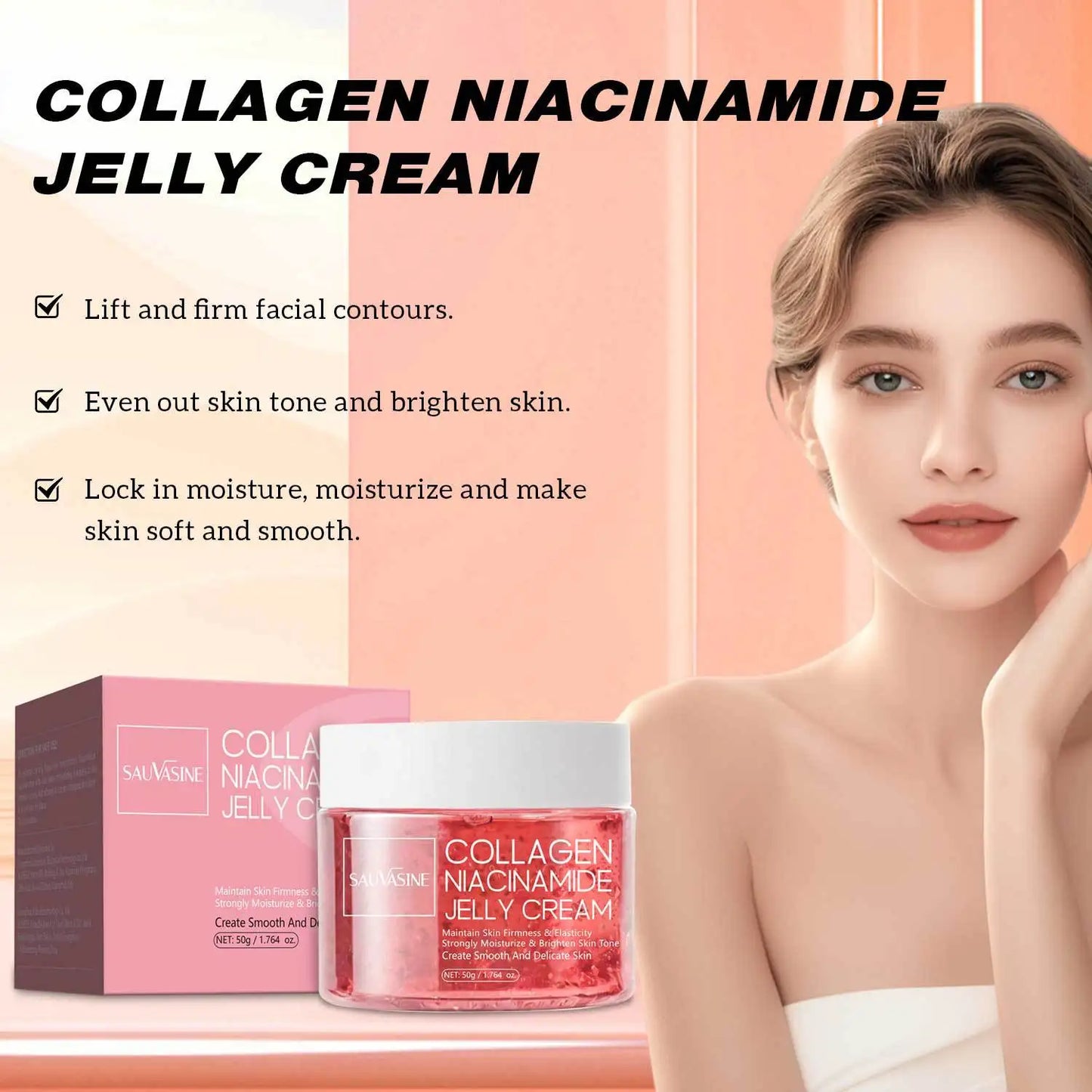 50g Collagen Niacinamide Jelly Cream Deep Moisturizing Pore Shrinking Brightening Niacinamide Gel Lifting Firming Face Skin Care